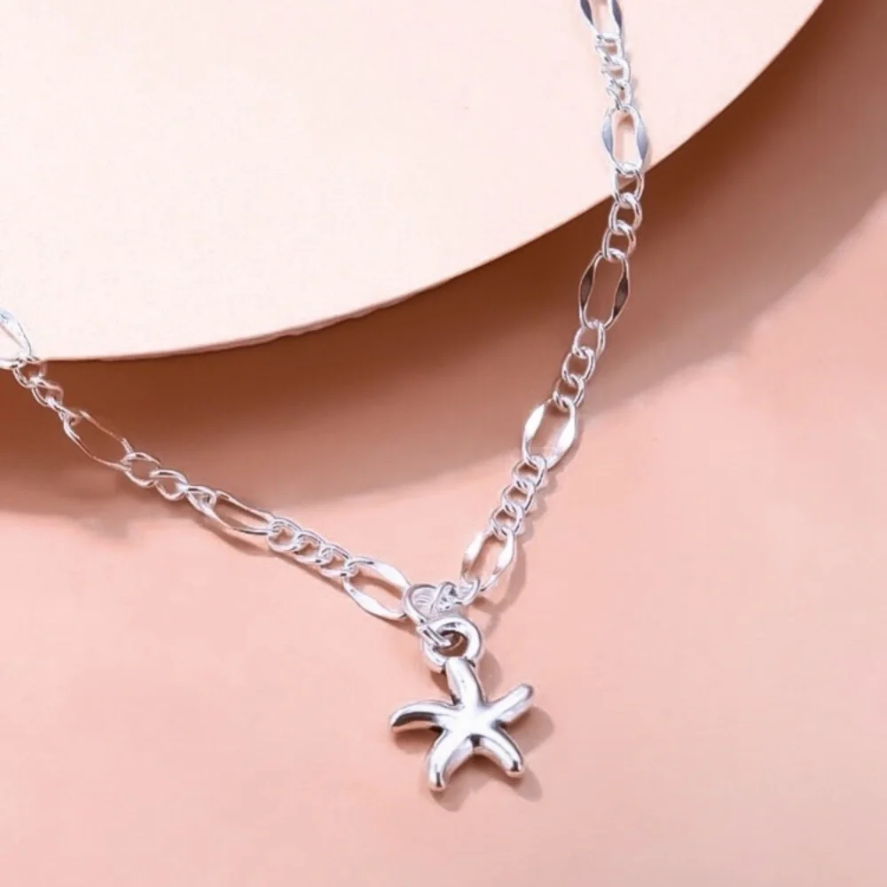 💜10/$25💜NEW Starfish Charm Silver Figaro Chain Bohemian Anklet - Picture 6 of 9